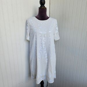 Verty Shift Dress Womens Short Sleeve Sequined Lined White Tie Back Sz L